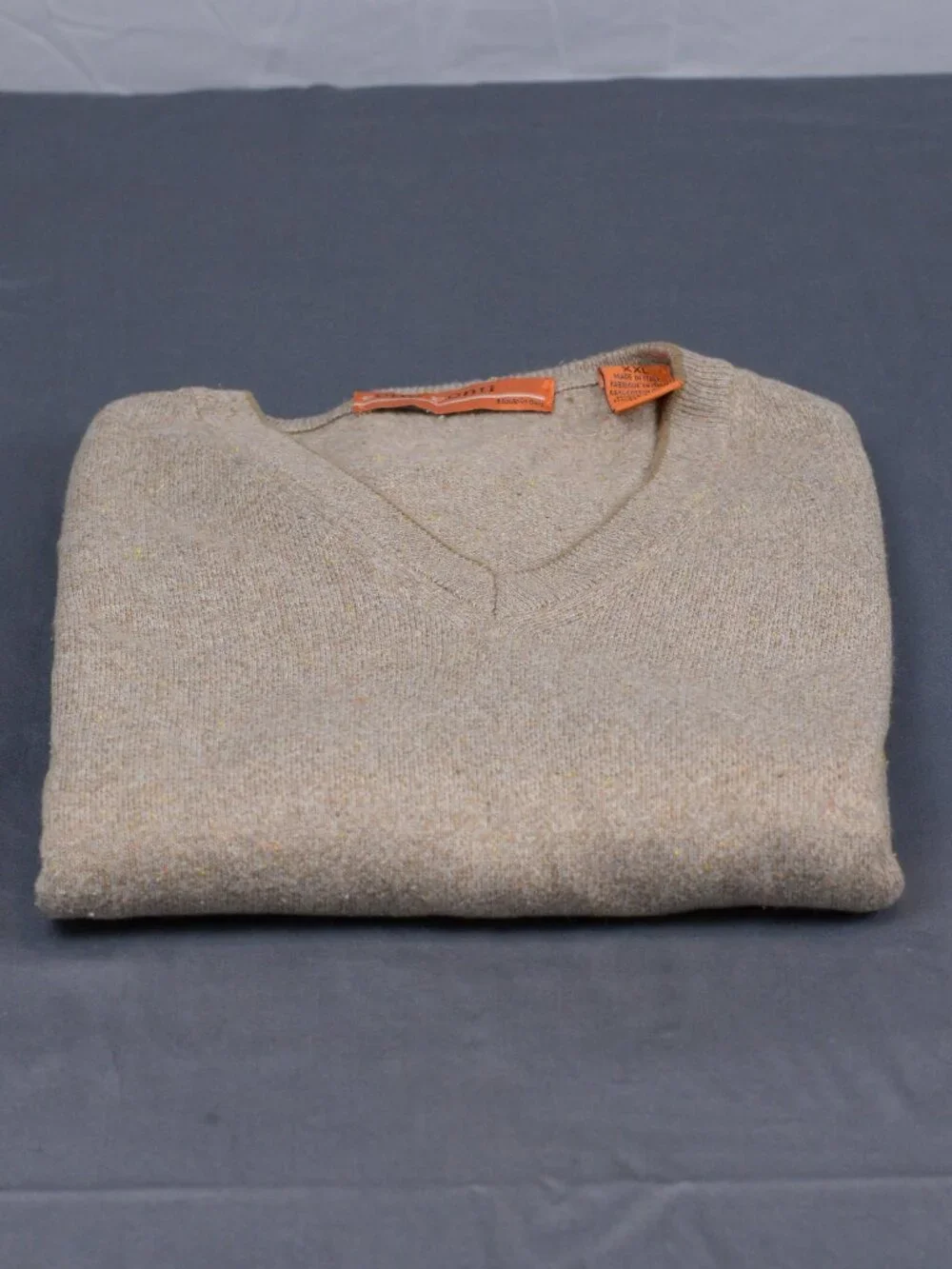 Sette Ponti Cotton Silk Rayon V-Neck Sweater Beige Made in Italy XXL